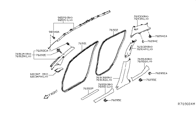 2019 Nissan Leaf Garnish-Center Pillar,Upper RH Diagram for 76913-3NF0B