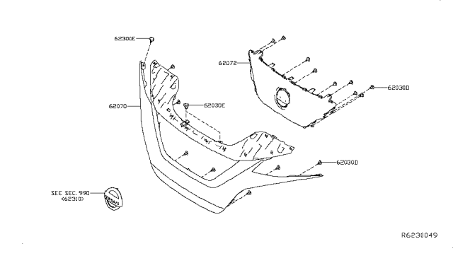 2018 Nissan Leaf Grille-Front Bumper,Center Diagram for 62072-5SK0B