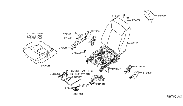 2019 Nissan Leaf Holder Assy-Headrest,Lock Diagram for 87602-3NK0A