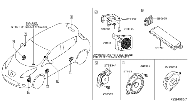 2019 Nissan Leaf Bracket-Speaker Diagram for 28169-5SA5A