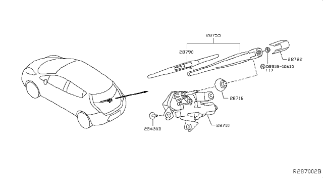 2019 Nissan Leaf Rear Window Wiper Arm Assembly Diagram for 28780-5SA0A