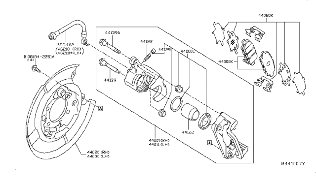 CALIPER Assembly-Rear RH,W/O Pads Or SHIMS Diagram for 44001-4CA0C