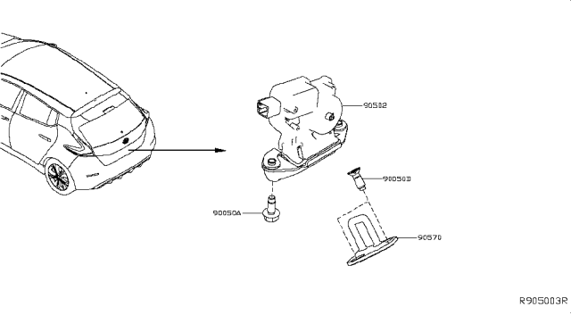 2019 Nissan Leaf STRIKER-Back Door Lock Diagram for 90570-5SK0A