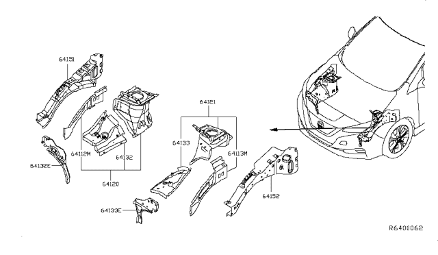 2018 Nissan Leaf Hood Ledge & Fitting Diagram 1