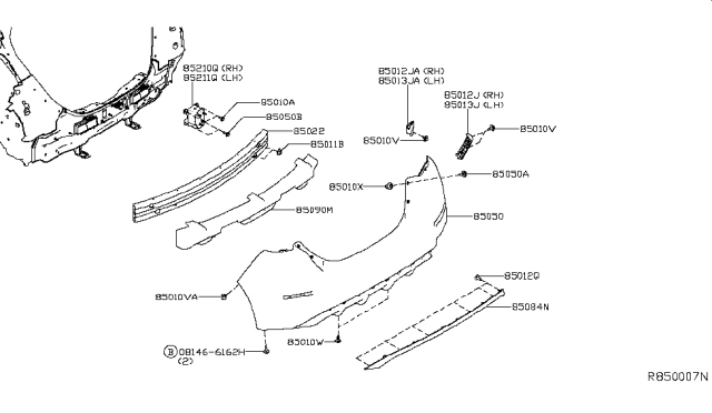 2019 Nissan Leaf Leaf Rear Bumper Cover Diagram for 85022-5SA0H