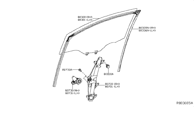 2019 Nissan Leaf Glass Assy-Front Door Window,RH Diagram for 80300-5SF0A