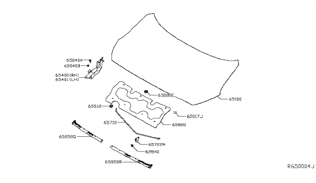 2019 Nissan Leaf Seal-Hood Front Diagram for 65820-5SK0A