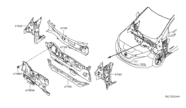 2018 Nissan Leaf Dash Complete-Lower Diagram for 67300-5SA0A
