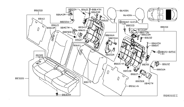 2019 Nissan Leaf Cushion Assy-Rear Seat,RH Diagram for 88300-5SA0C