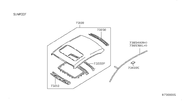 2005 Nissan Altima Roof Assy Diagram for 73100-8J030