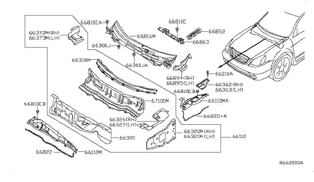 2005 Nissan Altima Cowl Top & Fitting Diagram