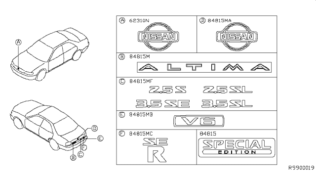 2006 Nissan Altima Rear Ornament Diagram for 84896-ZG100