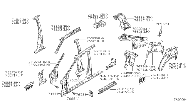 2004 Nissan Altima Brace Assy-Pillar,Upper Hinge Diagram for 76260-8J030