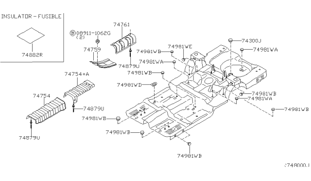 2002 Nissan Altima INSULATOR Heat Front Floor Diagram for 74754-8J000