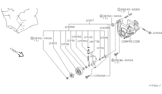 2006 Nissan Altima Pulley Assy-Idler,Compressor Diagram for 11925-31U0B