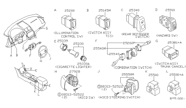 2003 Nissan Altima Switch Assembly - Radio Diagram for 25552-8J010