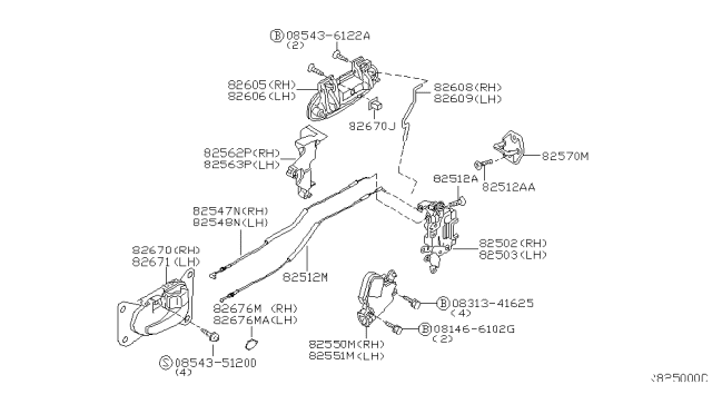 2006 Nissan Altima Rear Door Outside Handle Assembly Right Diagram for 82606-ZK80A