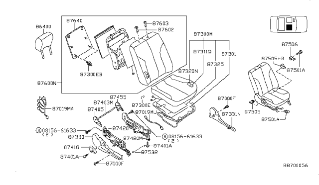 2004 Nissan Altima Back Assy-Front Seat Diagram for 87600-3Z717