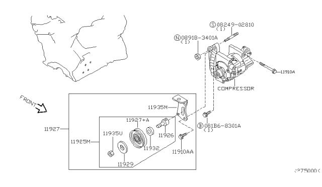 2005 Nissan Altima Compressor Mounting & Fitting Diagram 3