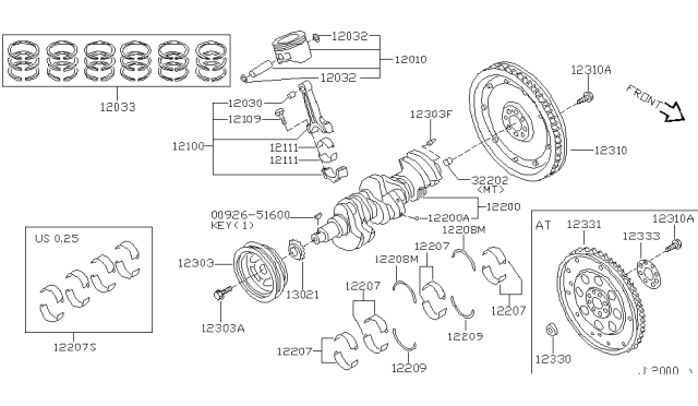 2002 Nissan Altima Piston,Crankshaft & Flywheel Diagram 1