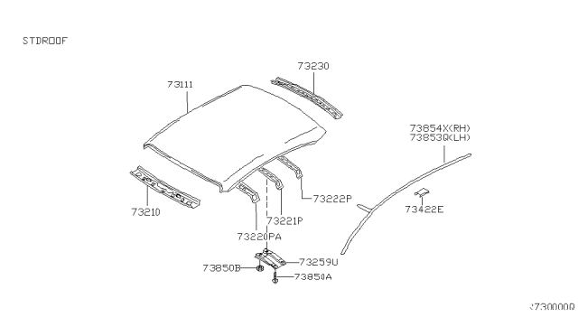 2002 Nissan Altima Roof Panel & Fitting Diagram 1