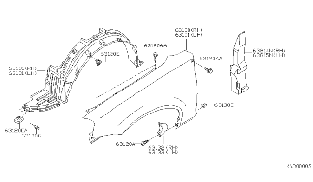 2004 Nissan Altima Protector-Front Fender,LH Diagram for 63843-8J000