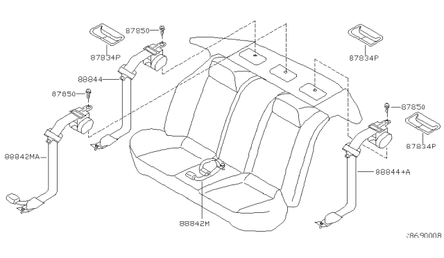 2003 Nissan Altima Rear Seat Tongue Belt Assembly Diagram for 88844-8J126