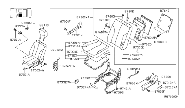 2004 Nissan Altima FINISHER-Cushion,Front Seat R Front Diagram for 87324-ZB060