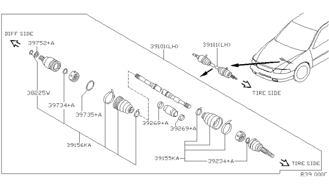 2004 Nissan Altima Shaft Front Drive Diagram for 39101-8J075