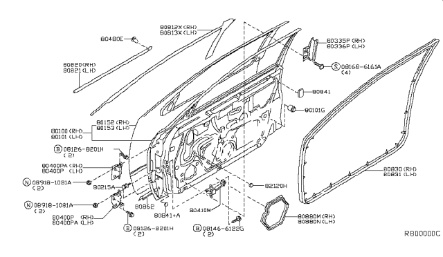 2004 Nissan Altima Front Door Panel & Fitting Diagram 2