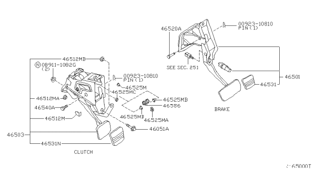 2005 Nissan Altima Pedal Assy-Brake W/Bracket Diagram for 46501-ZB705