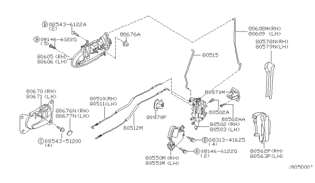 2006 Nissan Altima Front Door Outside Handle Assembly, Right Diagram for 80606-ZD80A