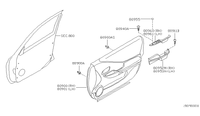 2004 Nissan Altima Front Door Trimming Diagram 2