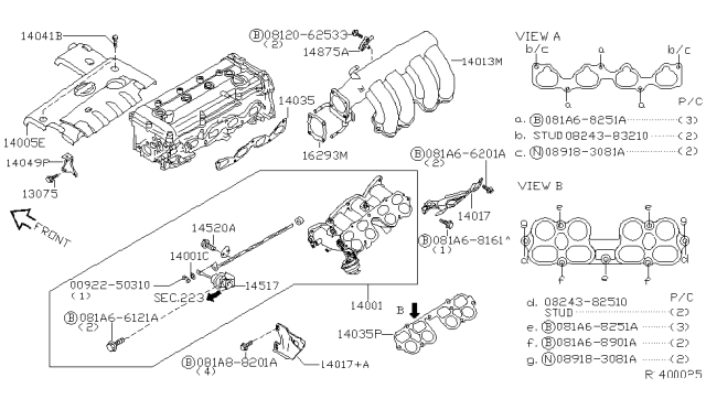 2003 Nissan Altima Gasket-Manifold Diagram for 14035-7Y000