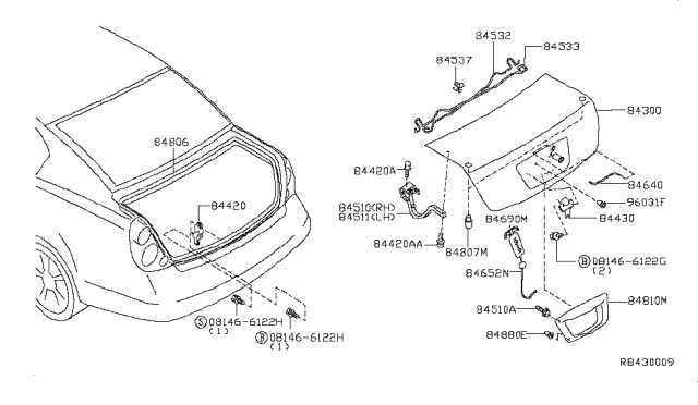 2005 Nissan Altima Trunk Lock Assembly Diagram for 84630-ZB010