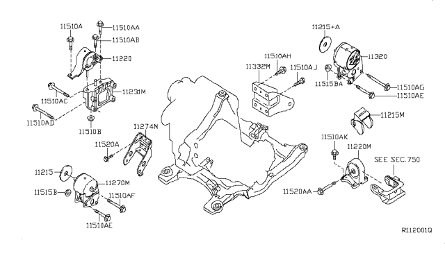 2004 Nissan Altima Engine & Transmission Mounting Diagram 1