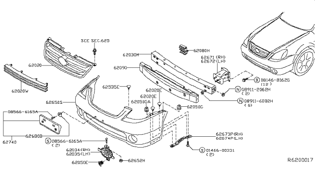 2006 Nissan Altima Bracket-Front Bumper Side,RH Diagram for 62222-8J000