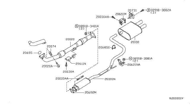 2004 Nissan Altima Exhaust Tube & Muffler Diagram 2