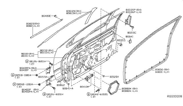 2003 Nissan Altima Front Door Panel & Fitting Diagram 1