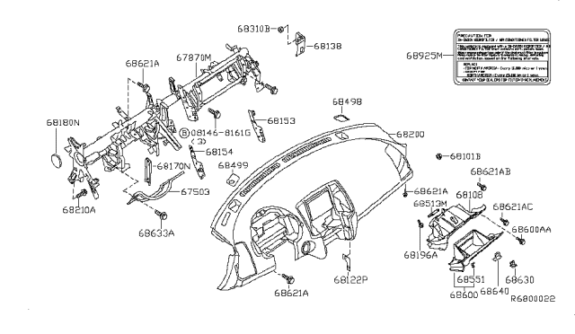 2004 Nissan Altima Instrument Panel,Pad & Cluster Lid Diagram 1