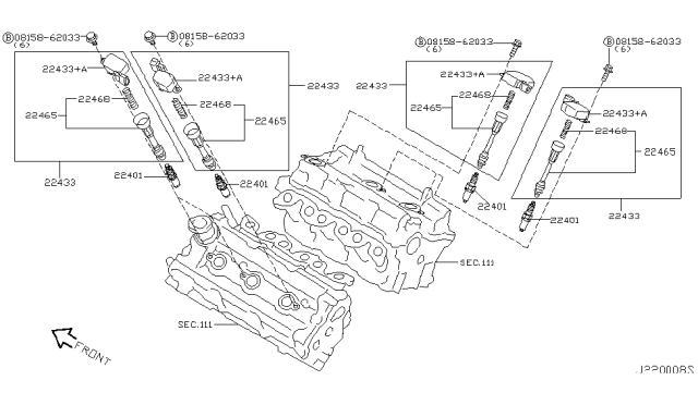 2002 Nissan Altima Ignition Coil Assembly Diagram for 22448-8J111