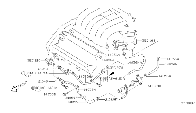 2002 Nissan Altima Pipe-Water Diagram for 21022-3Z000