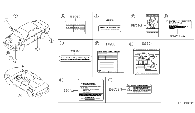 2006 Nissan Altima Caution Plate & Label Diagram