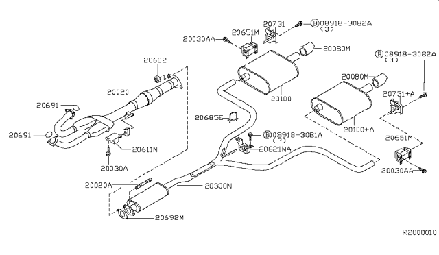 2002 Nissan Altima Exhaust Tube & Muffler Diagram 2