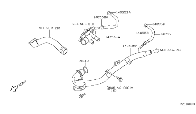 2003 Nissan Altima Hose-Water Diagram for 14056-3Z015
