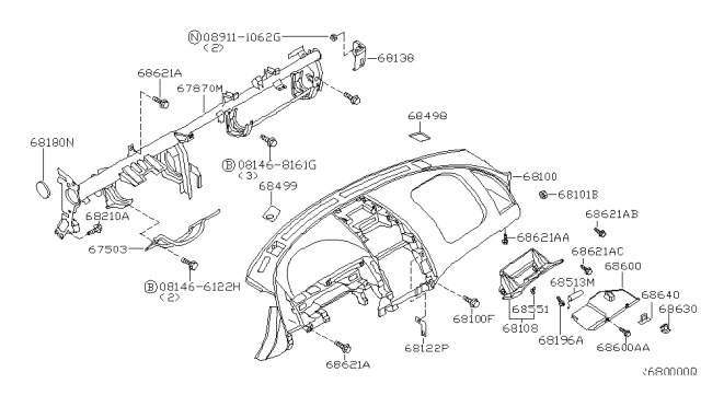 2003 Nissan Altima Instrument Panel,Pad & Cluster Lid Diagram 1