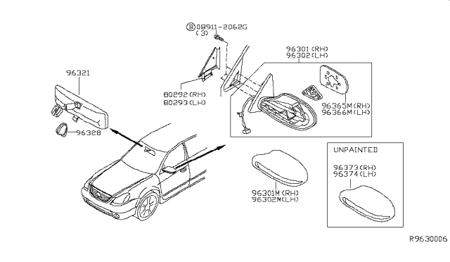 2005 Nissan Altima Mirror Body Cover, Driver Side Diagram for 96374-3Z000