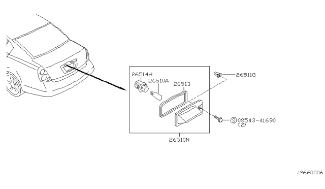 2005 Nissan Altima Lamp Assembly-Licence Diagram for 26510-8J000