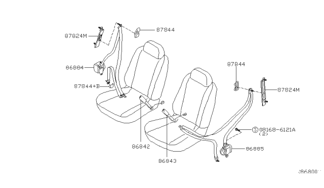 2005 Nissan Altima Tongue Belt Assembly, Pretension Front Right Diagram for 86884-8J205