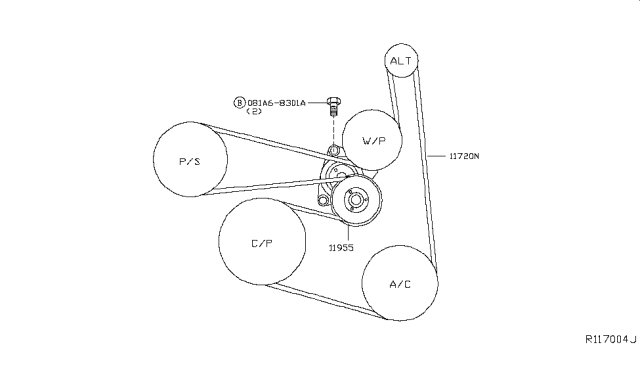 2003 Nissan Altima Fan,Compressor & Power Steering Belt Diagram 1